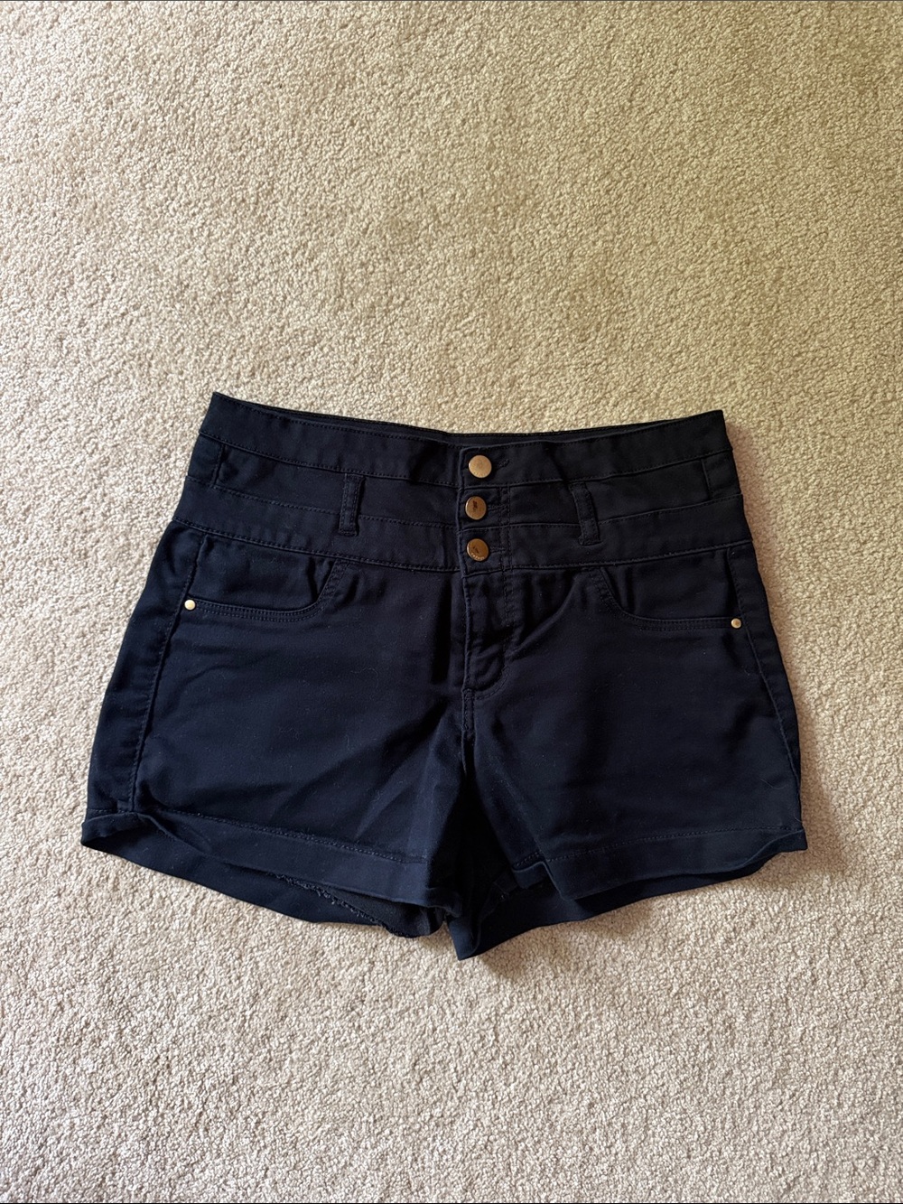 refuge Black High-Waist Button-Front Shorts